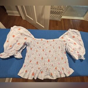 Altar'd State White Floral Smocked Blouse